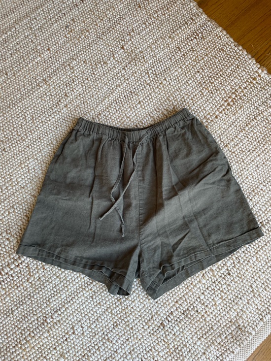 Neuflora Pants - High Waist Women's Linen Blend Shorts - Olive